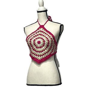 BP Crochet Handkerchief Halter Top, Pink Festival Swirl
